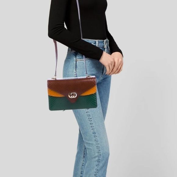 Gg Python Leather Accordion Shoulder Bag - Picture 1 of 15